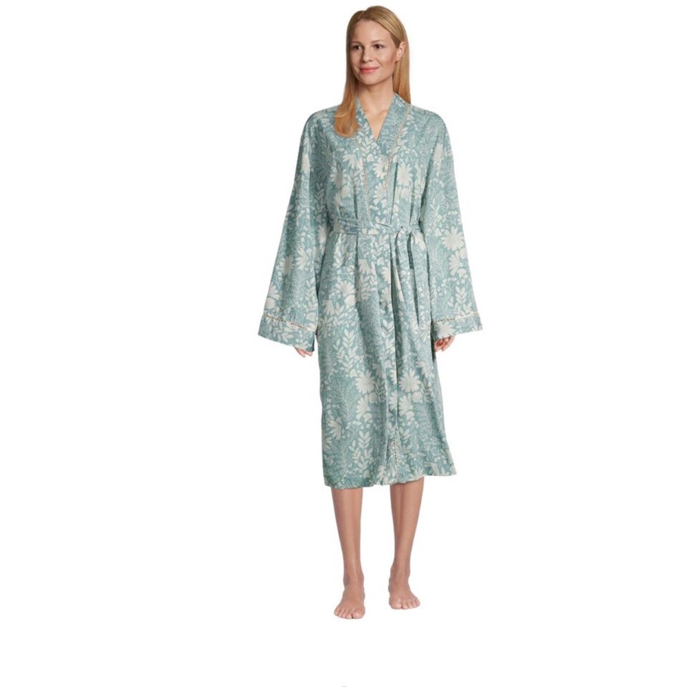 World Market Floral Print Robe & Wide Leg Pajama Bottoms